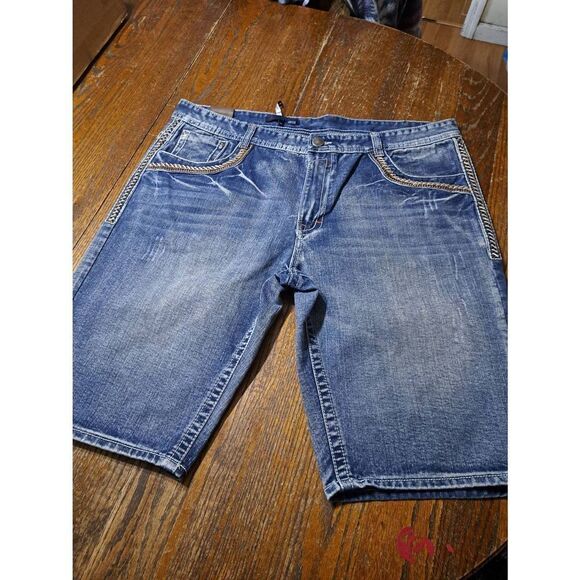 Waist 42 GS115 Distressed Denim Blue Jean Shorts Streetwear Cotton Shorts - Picture 4 of 6